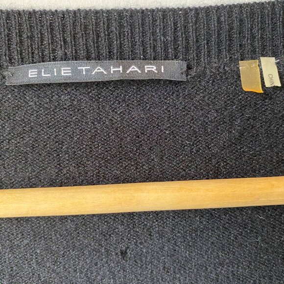 Elie Tahari Black Beaded Women M/L Cashmere Sweater Tunic HOLE Evening Elegant - Picture 3 of 9